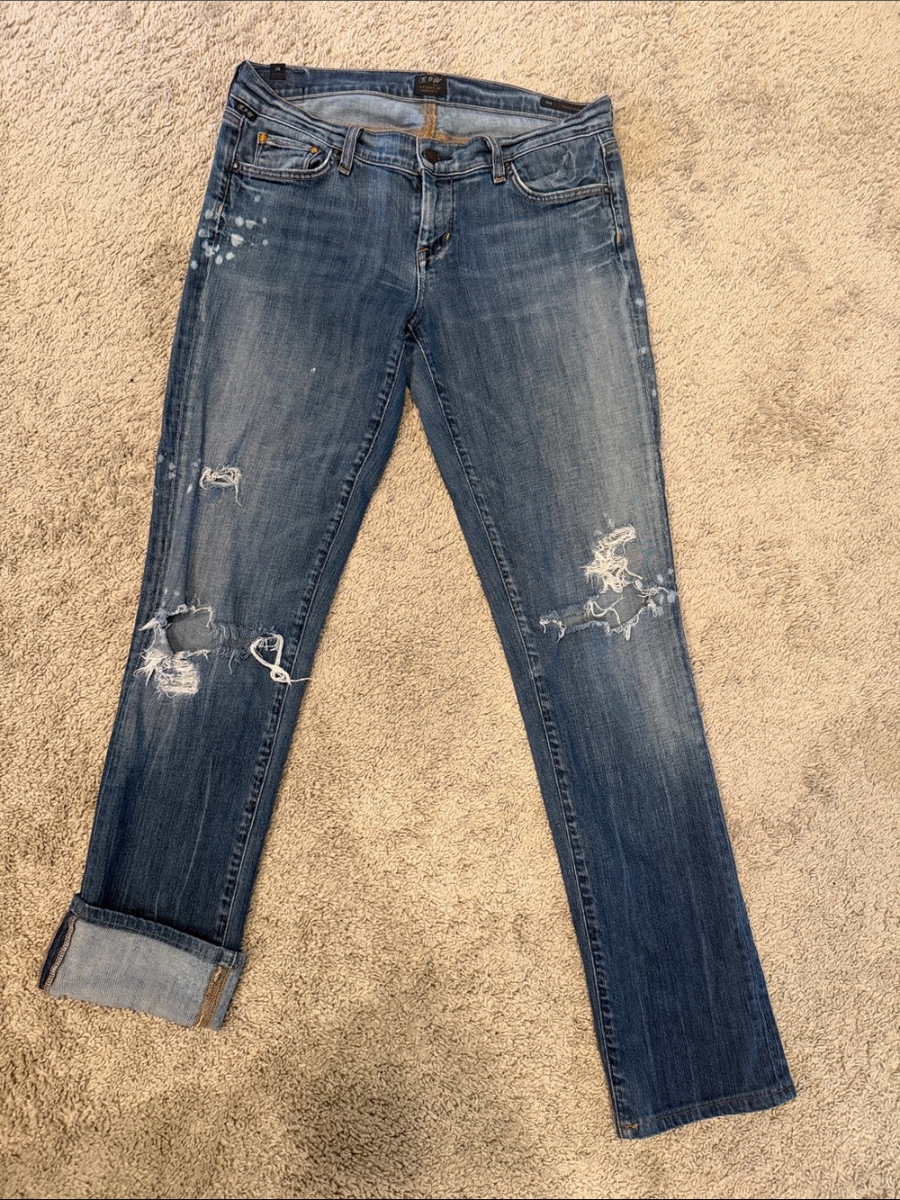 Citizens Of Humanity Distressed Boyfriend Jeans in Blue